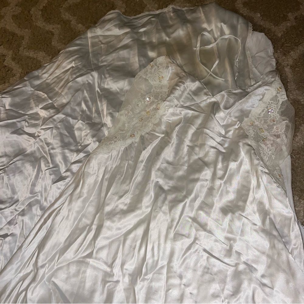 Victoria’s Secret Elegant White Satin Nightgown with Lace Details